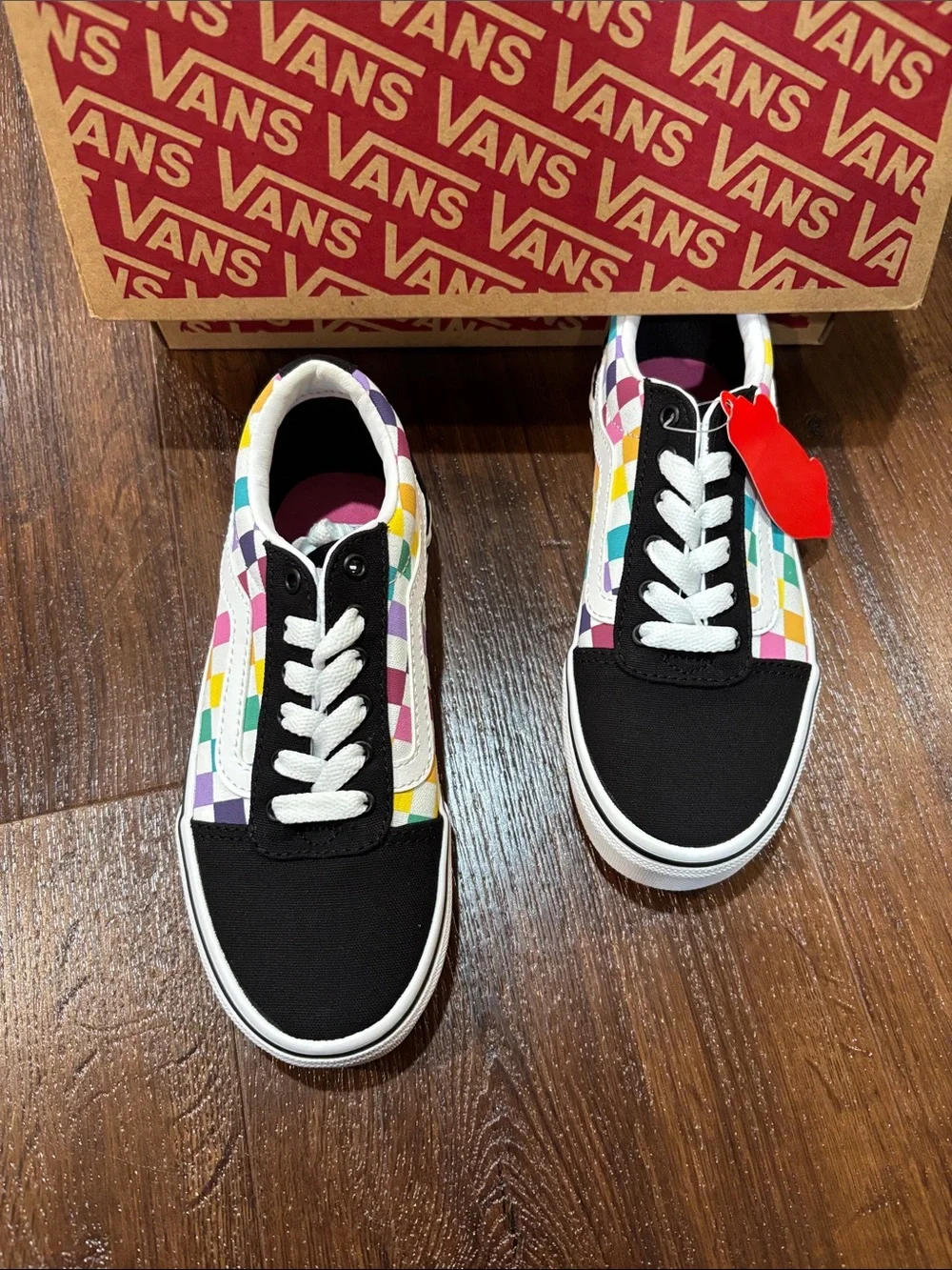Vans Black Low-Top Sneakers with Multicolor Checkerboard size 13 NEW